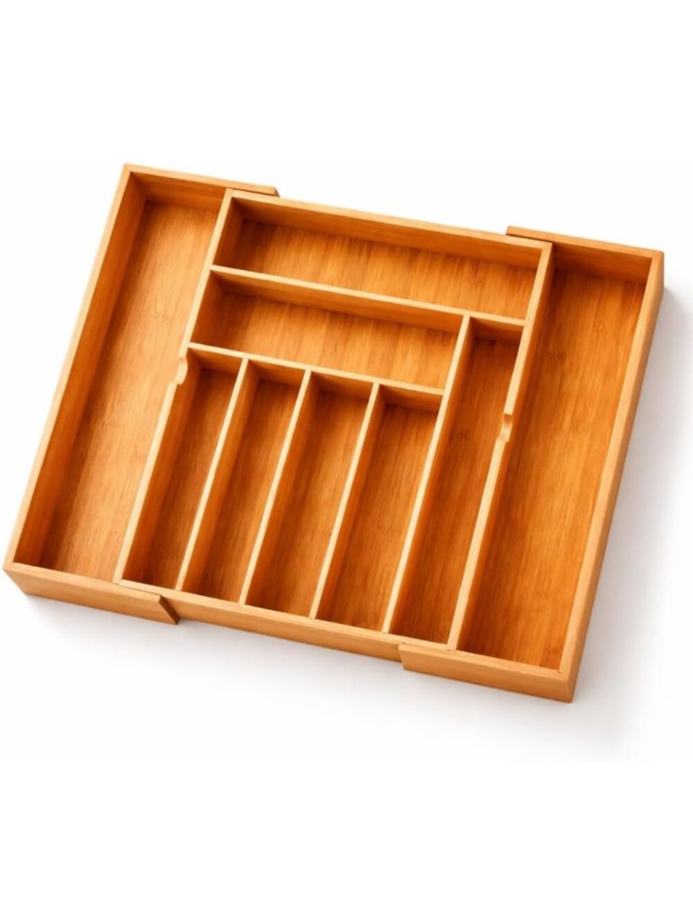 Expandable Bamboo Drawer Organizer - 9 Compartments, Adjustable Cutlery Tray